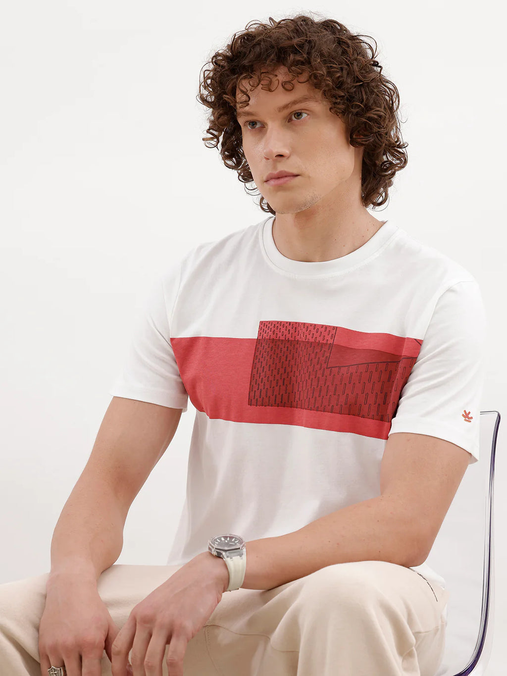 Placement Printed Slim Fit T-Shirt | White