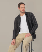 Dark Brown Striped 100% Cotton Slub Shirt