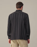 Dark Brown Striped 100% Cotton Slub Shirt