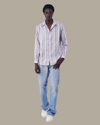 Light Beige Striped 100% Polyester Shirt