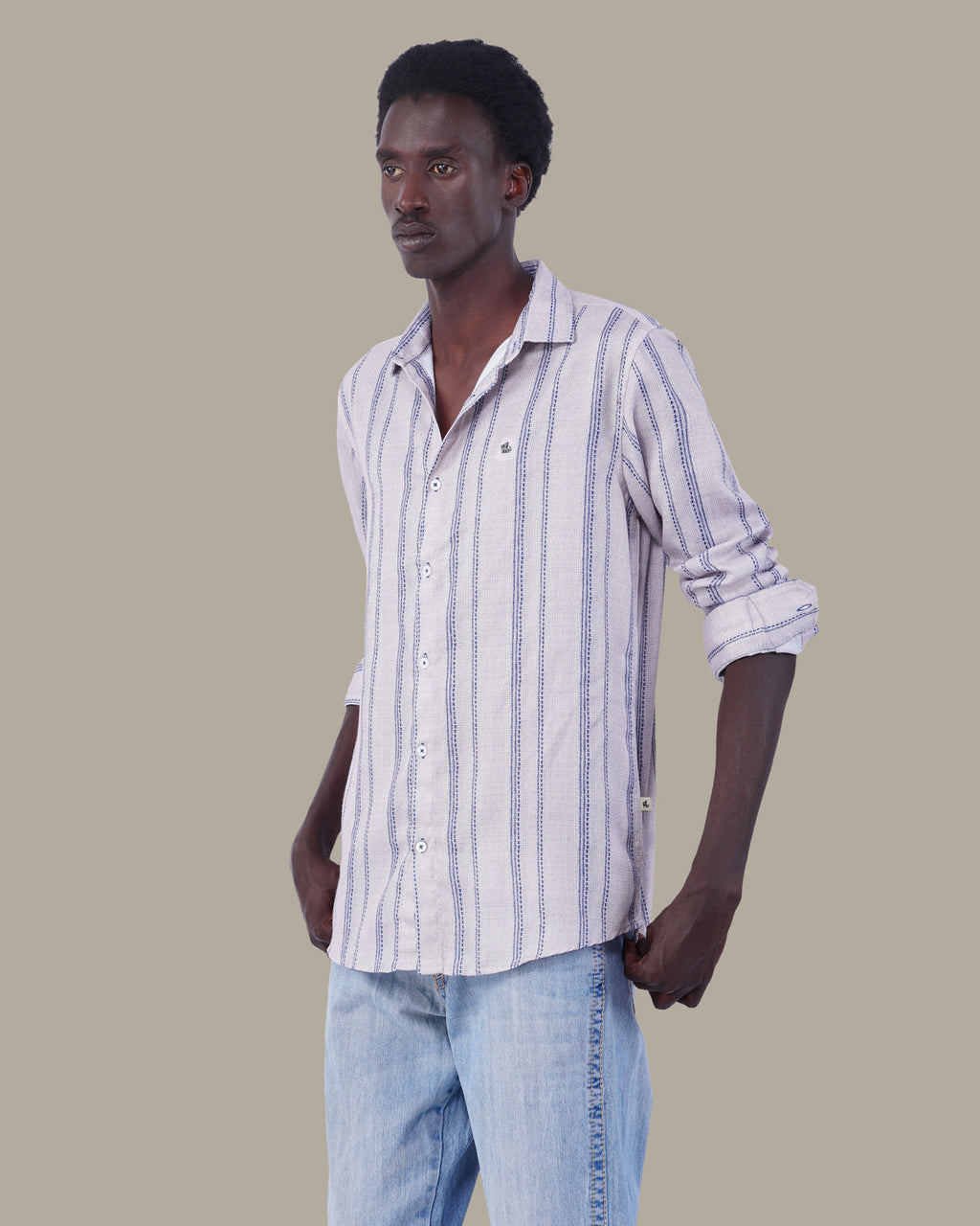 Light Beige Striped 100% Polyester Shirt