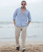 Blue and White Regular fit Striped Full Sleeves Shirt