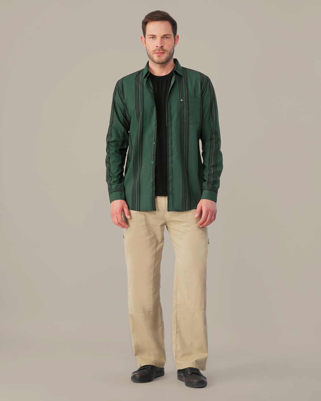 Teal Striped Viscose-Nylon Blend Button-Up Shirt