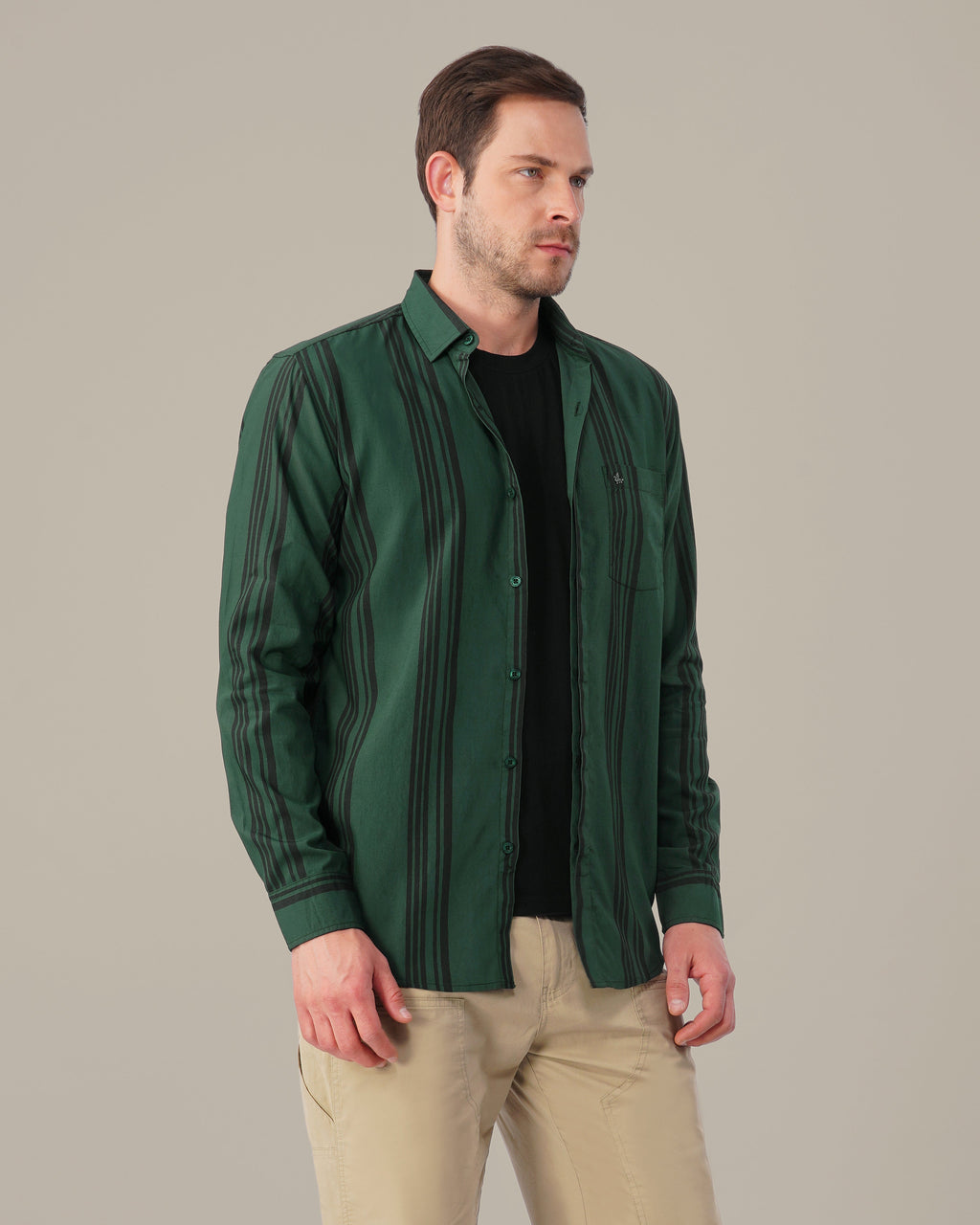 Teal Striped Viscose-Nylon Blend Button-Up Shirt