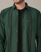Teal Striped Viscose-Nylon Blend Button-Up Shirt