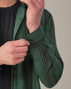 Teal Striped Viscose-Nylon Blend Button-Up Shirt