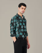 Teal Pixel Polyester Viscose Blend Button-Up Shirt