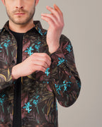 Black Floral Print 100% Polyester Shirt
