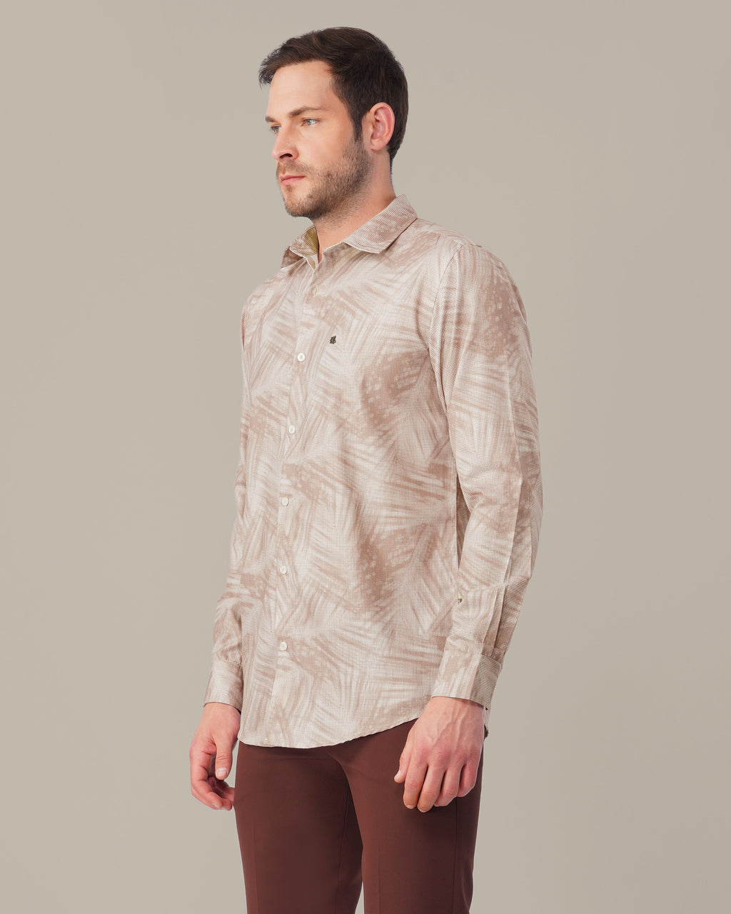 Muted Mauve Abstract Print Polyester Button-Up Shirt
