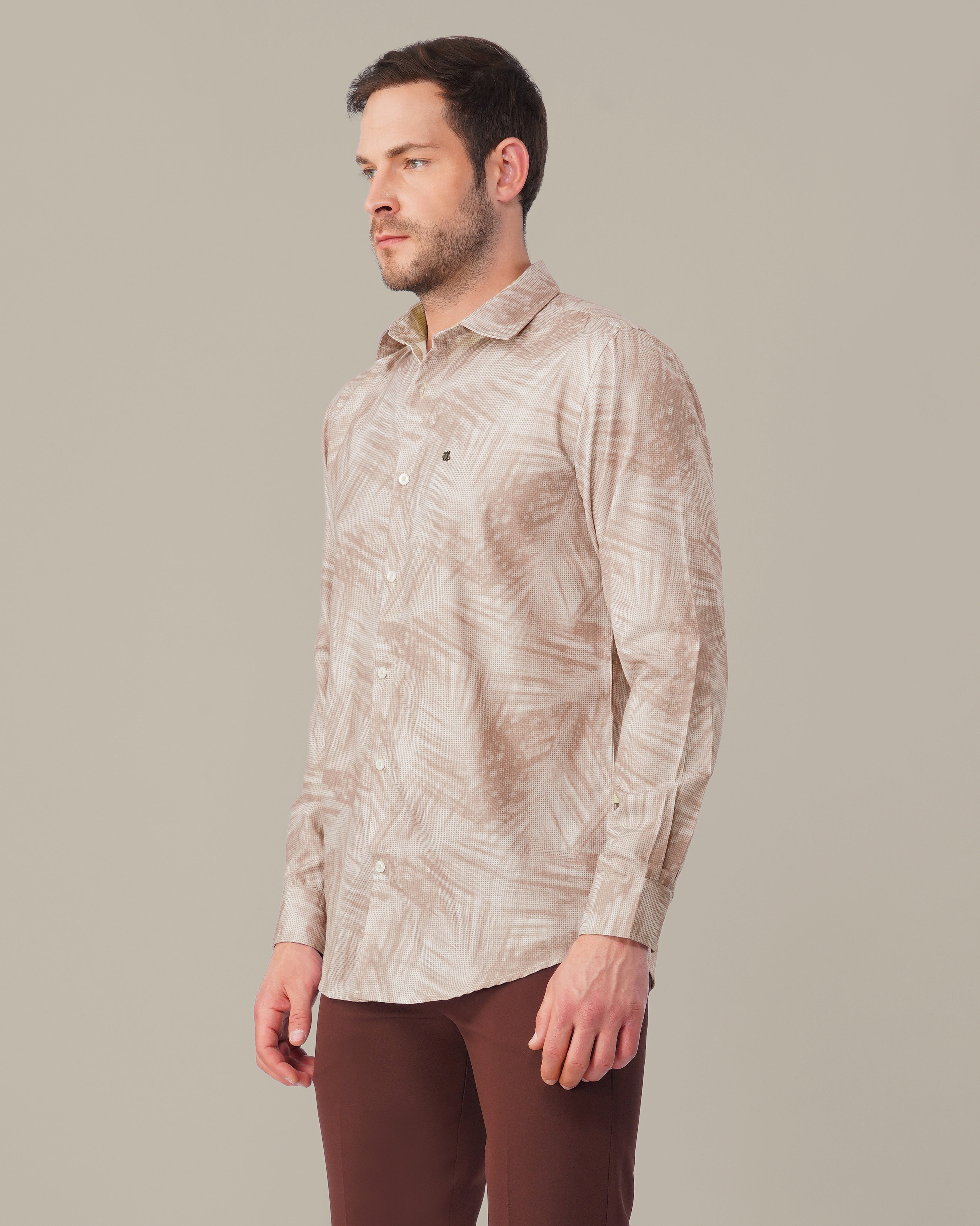 Muted Mauve Abstract Print Polyester Button-Up Shirt