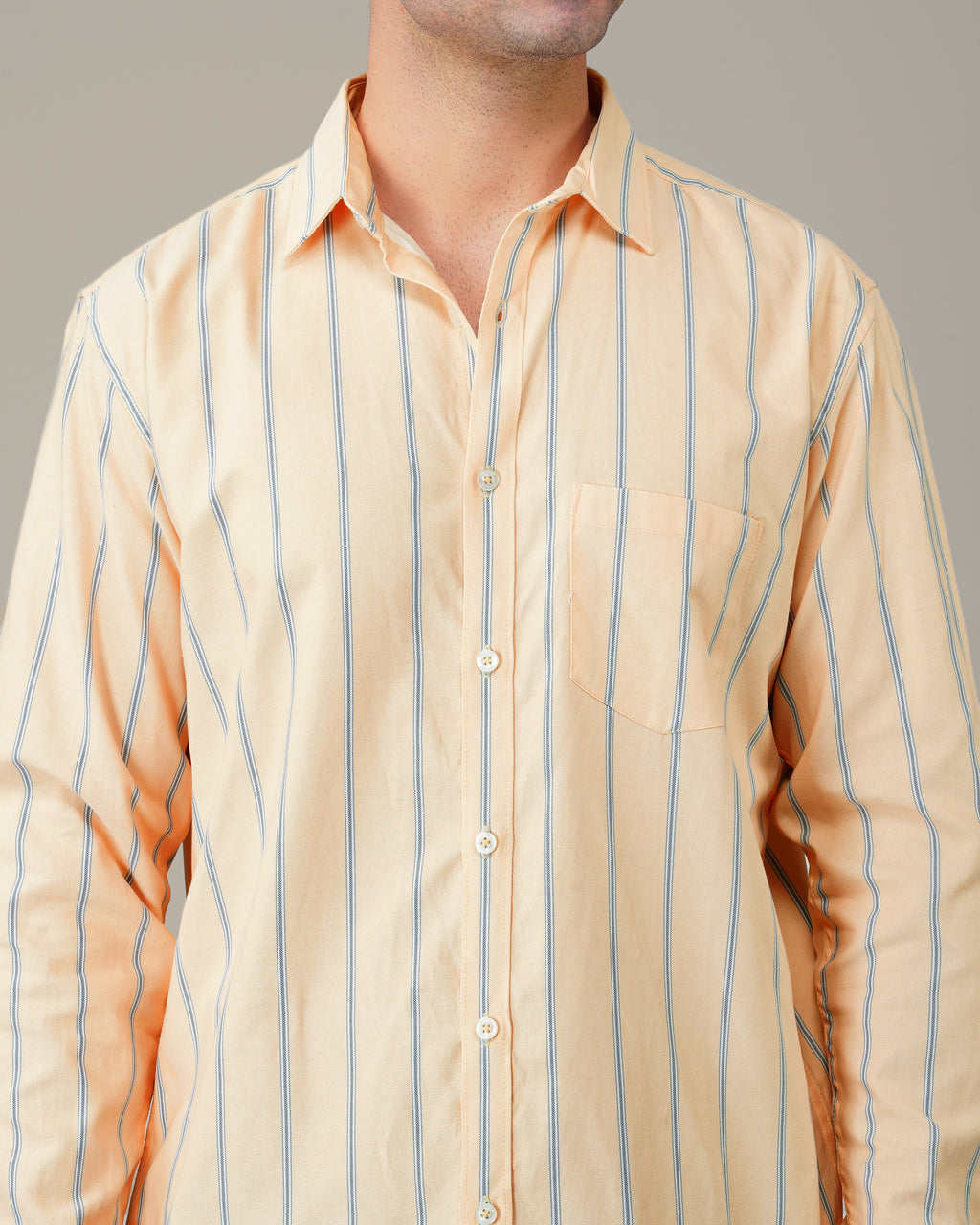 Peach Striped Cotton-Poly Blend Button-Down Shirt