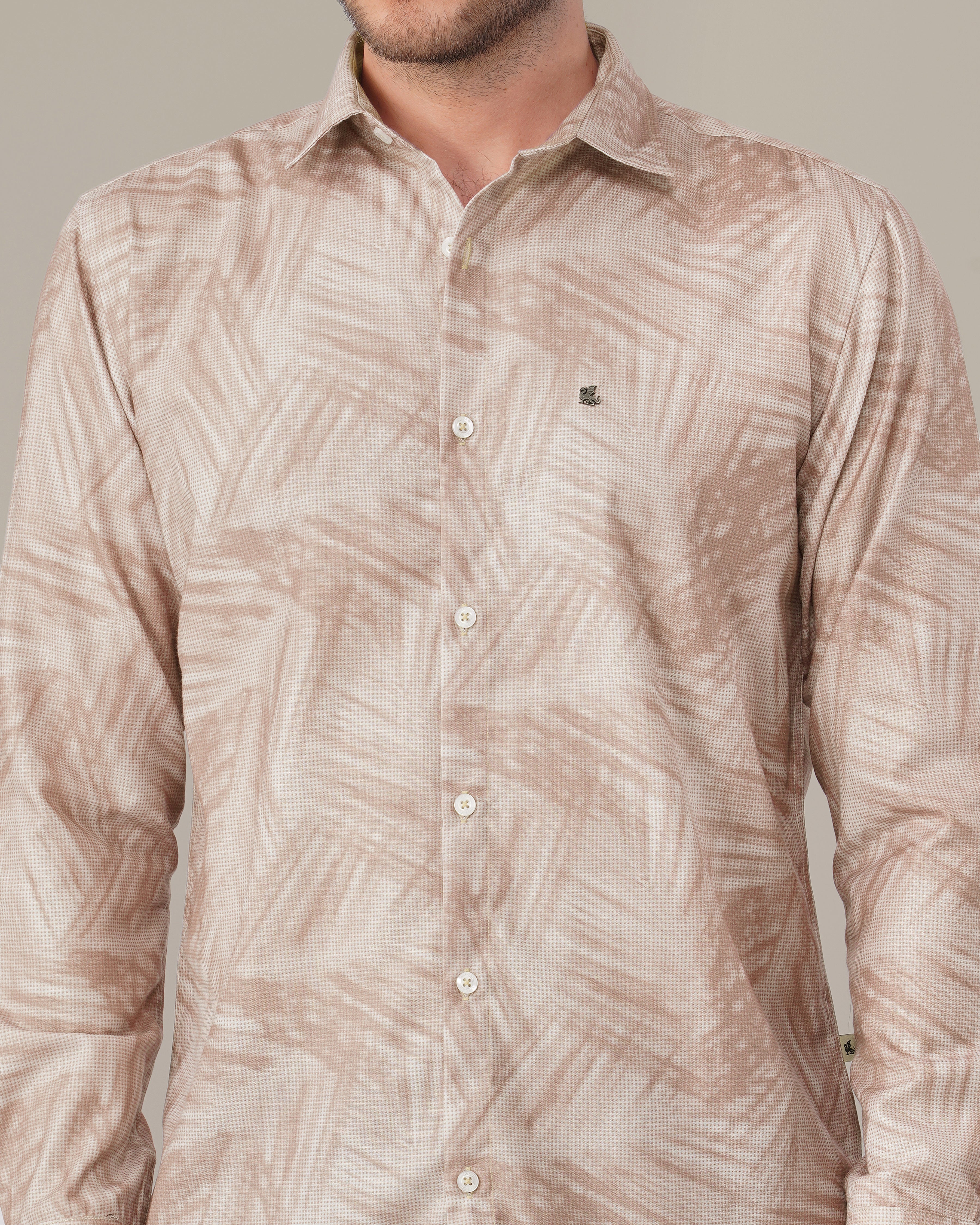 Muted Mauve Abstract Print Polyester Button-Up Shirt