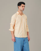 Peach Striped Cotton-Poly Blend Button-Down Shirt