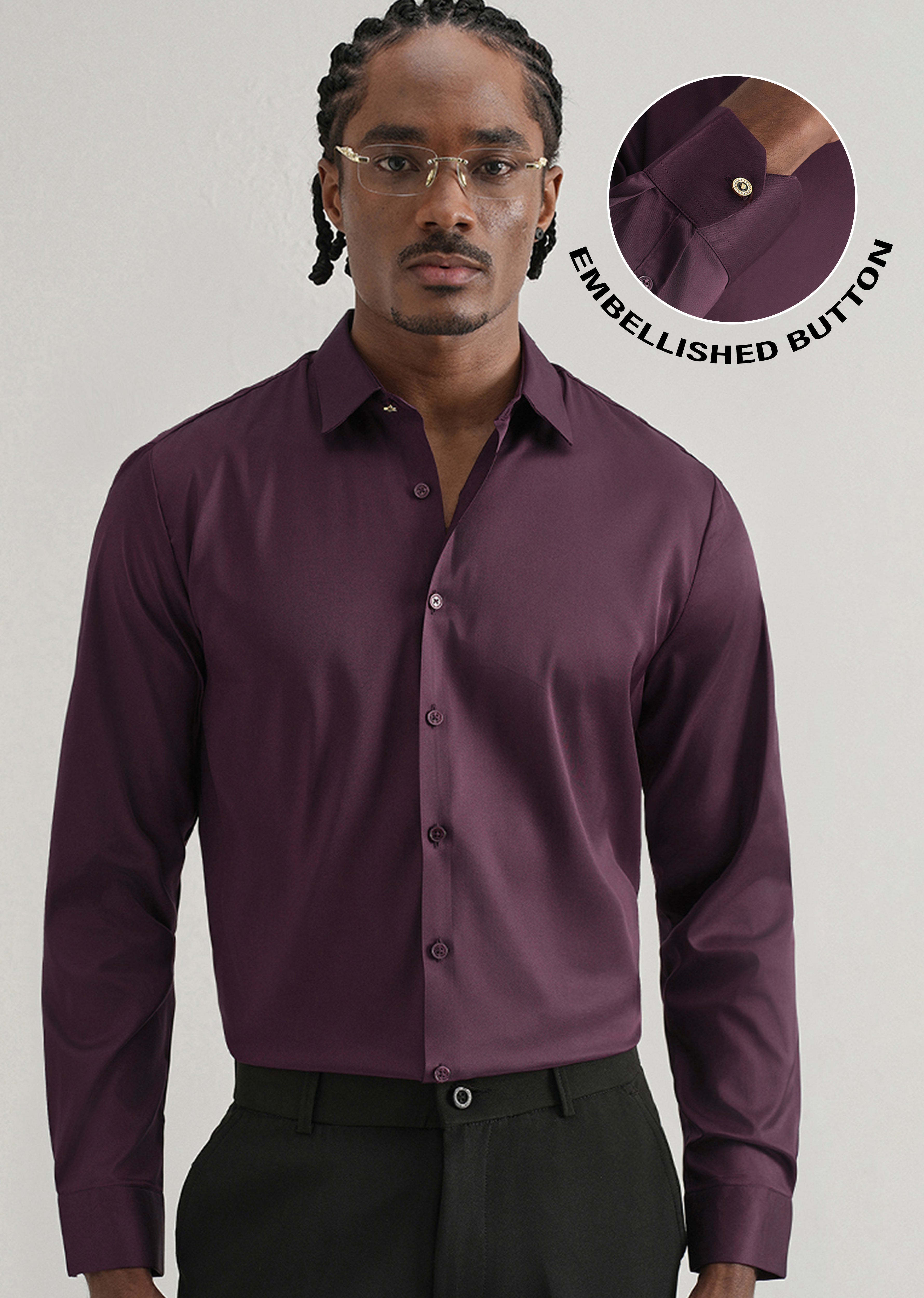 Dark Wine Plain Stitchless Placket Shirt