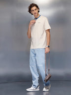 Men’s solid beige casual T-shirt with contrast crew neck | Beige