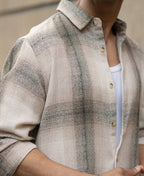Beige Structured Checked Shirt 100% Cotton
