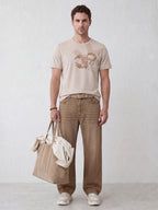 Slim Fit Placement Printed T-Shirt | Beige