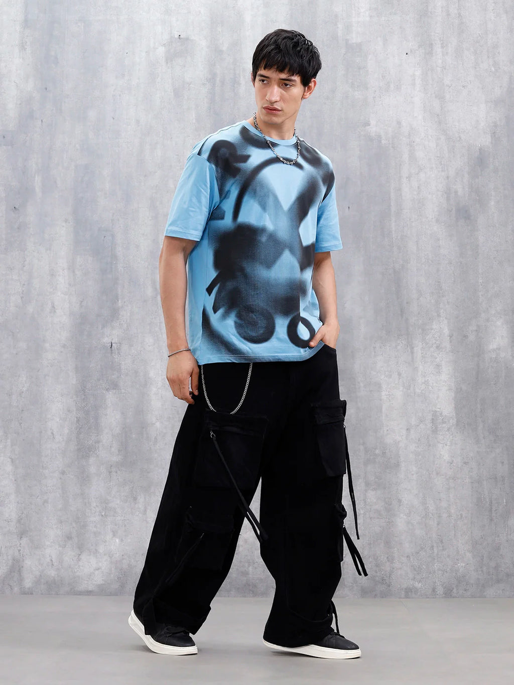 Wrogn Men’s Oversized Graphic Printed T-Shirt | Blue