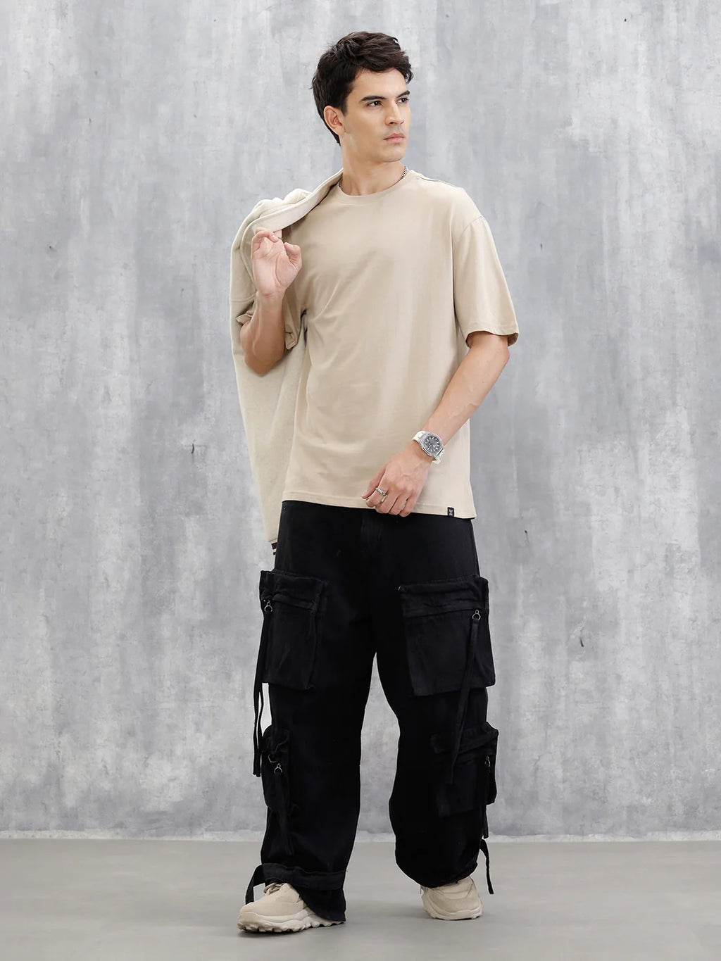 Back Printed Oversized T-Shirt | Beige