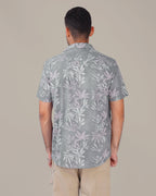 Light Gray Floral Polyester Blend Short Sleeve Shirt