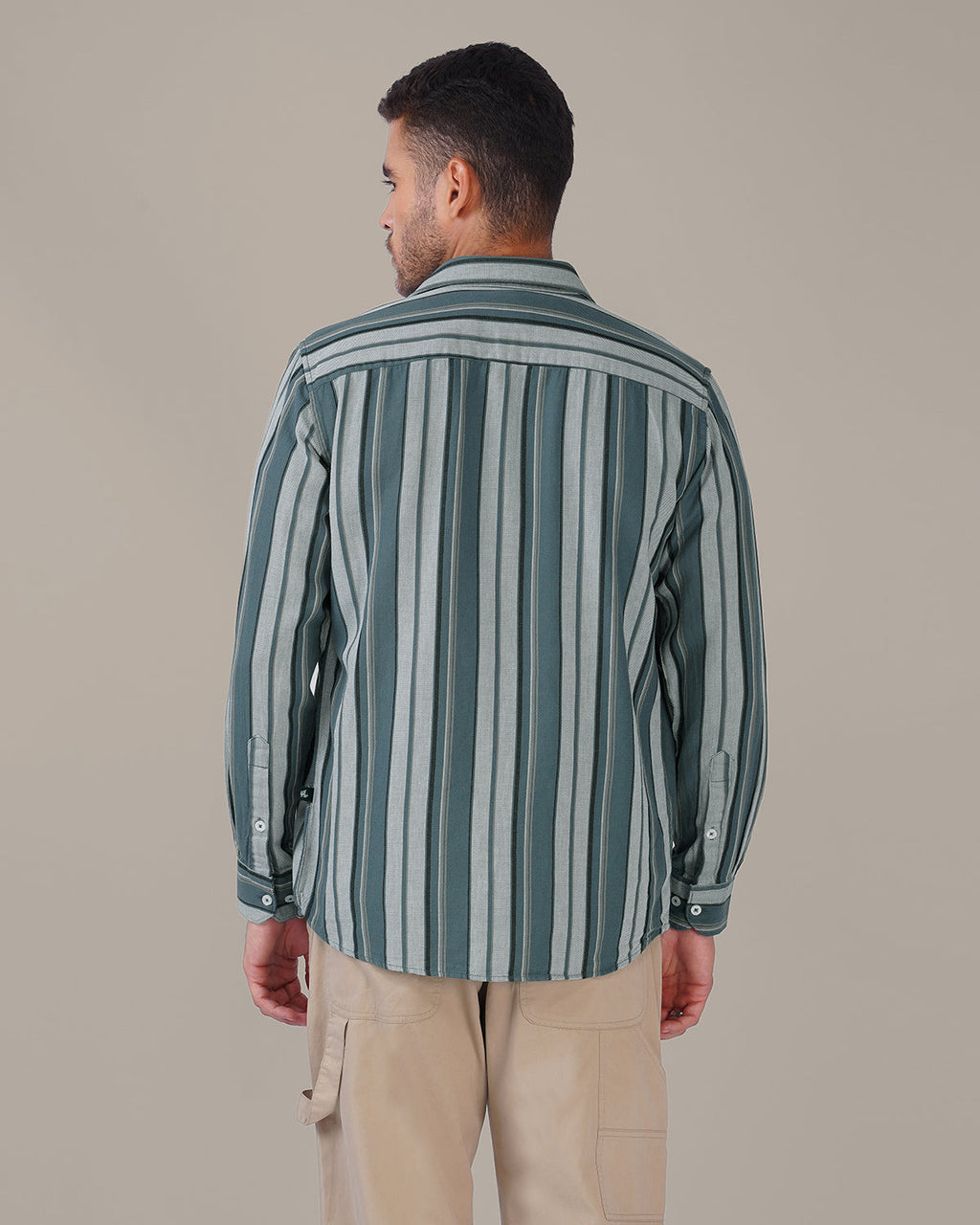 Slate Green Striped 100% Cotton Shirt