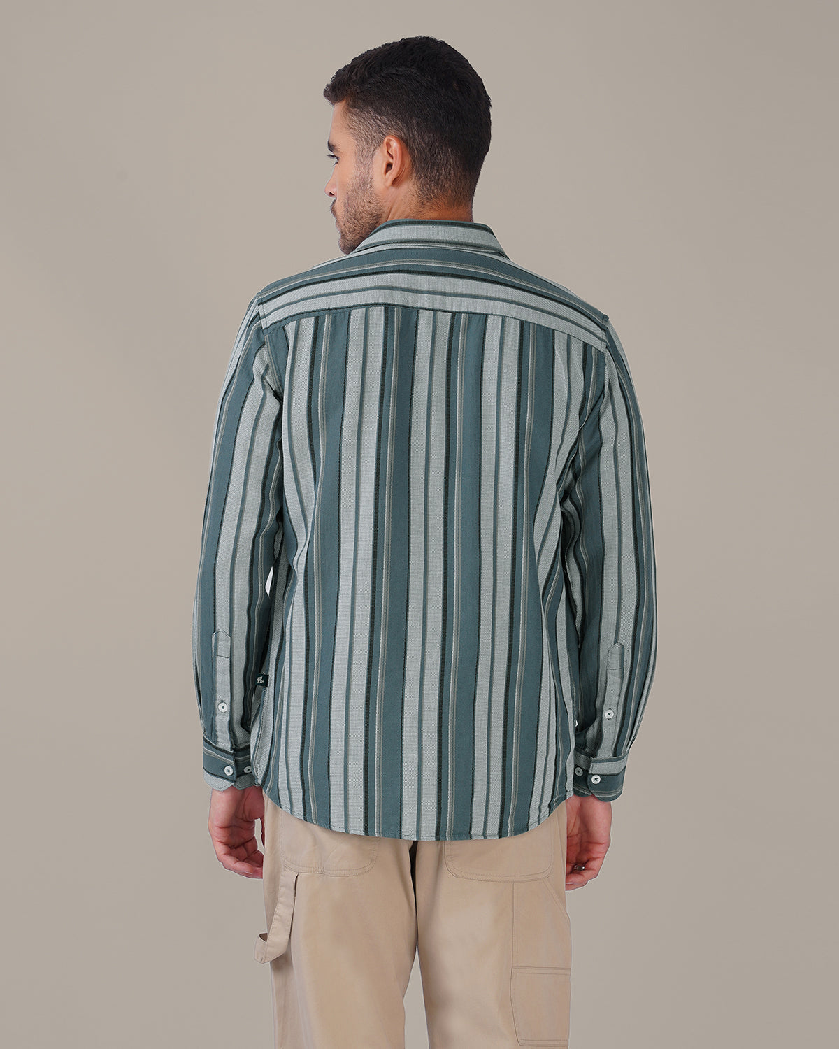 Slate Green Striped 100% Cotton Shirt