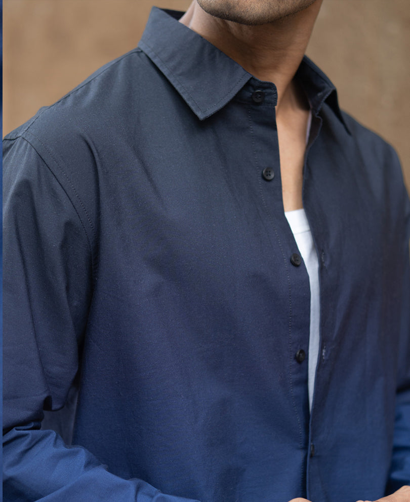 Dark Navy Ombre Print Shirt 100% Cotton