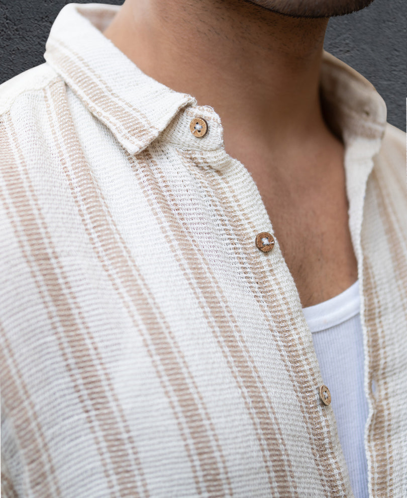 Cream & Beige Structured Stripe Shirt 100% Cotton