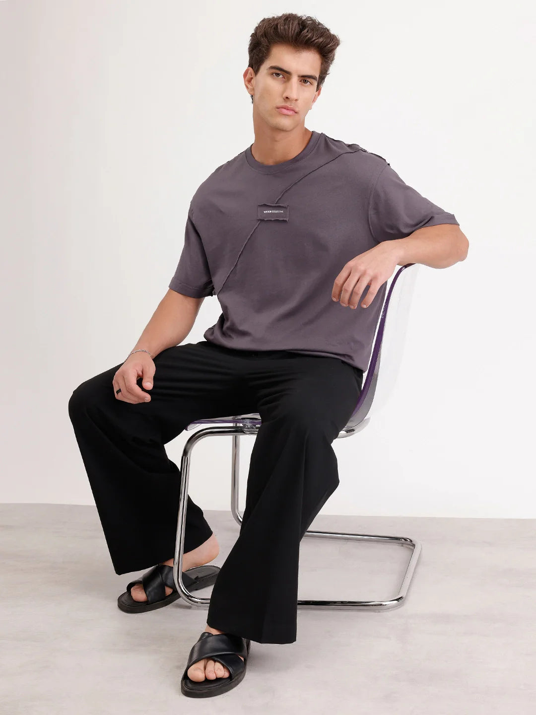 Solid Oversized Cut & Sew T-Shirt | Dark Grey