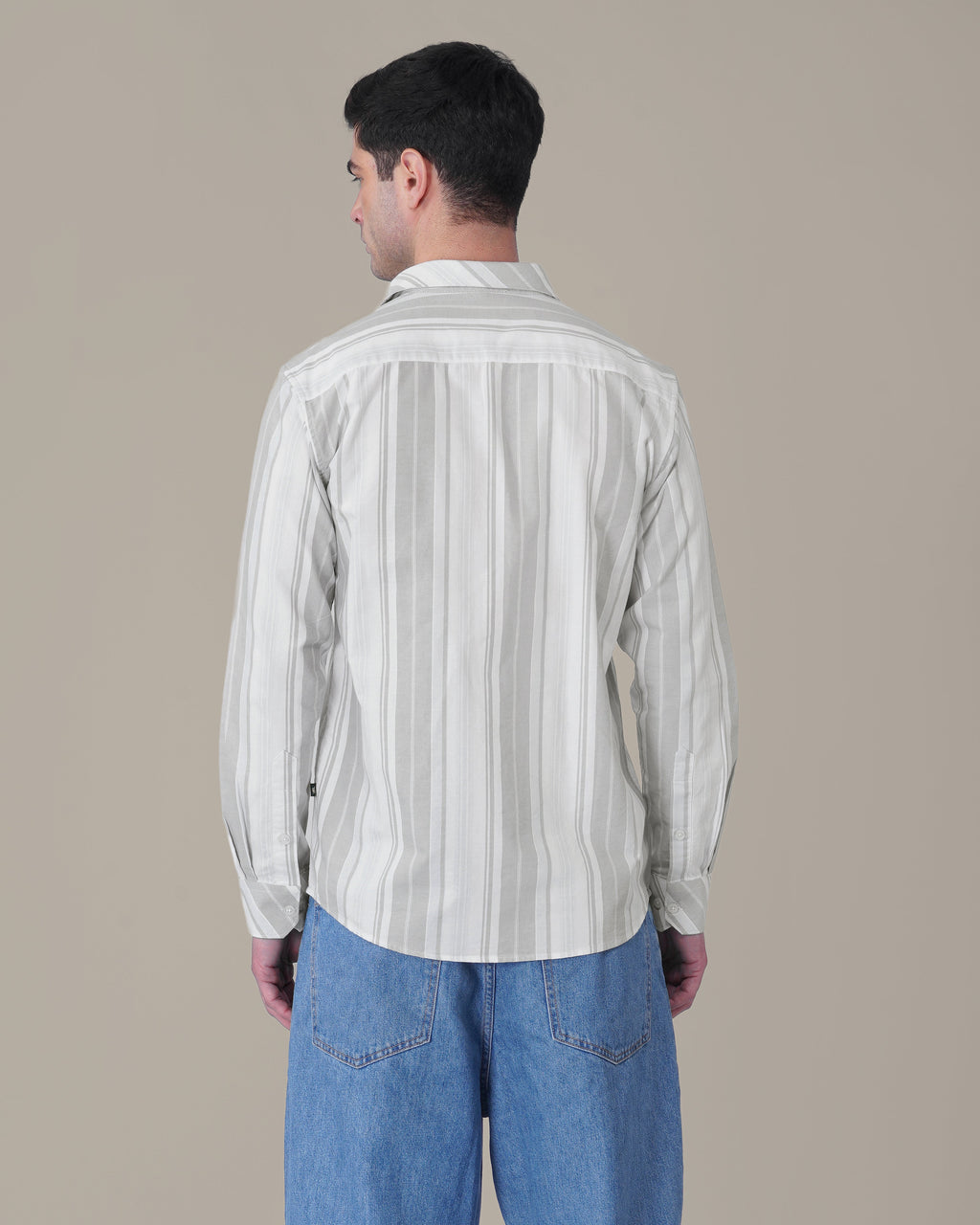 White and Light Grey Striped 100% Cotton Oxford Shirt