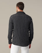 Black and White Striped Viscose-Nylon Blend Button-Up Shirt