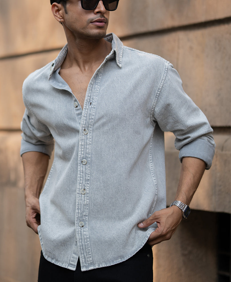 Grey Washed Denim Shirt