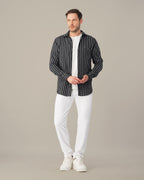 Black and White Striped Viscose-Nylon Blend Button-Up Shirt