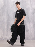 Contrast Detail Oversize T-Shirt I Black