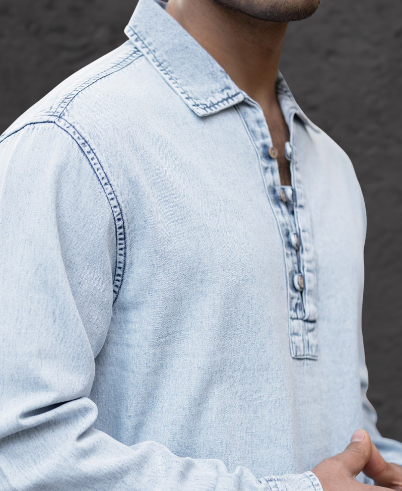 Light Blue Denim Kurta Shirt