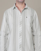 White and Light Grey Striped 100% Cotton Oxford Shirt