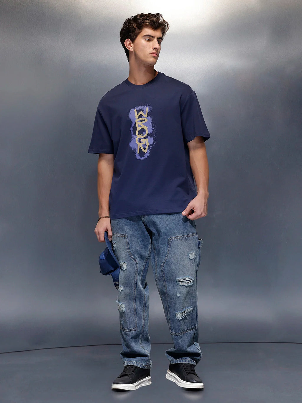 Placement Printed Regular Fit T-Shirt   |  Navy Blue