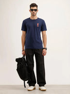 Slim Fit Placement Printed T-Shirt | Dark Blue