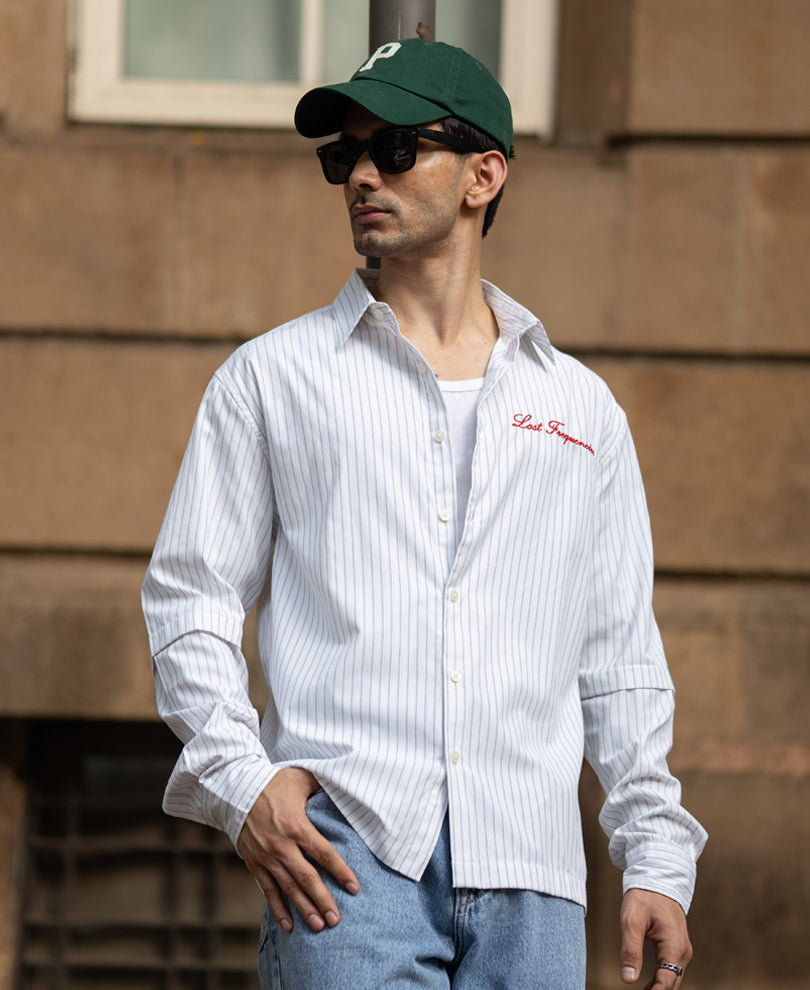White Striped Doctor Sleeves Shirt