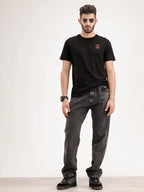 Slim Fit Placement Printed Tee | Black