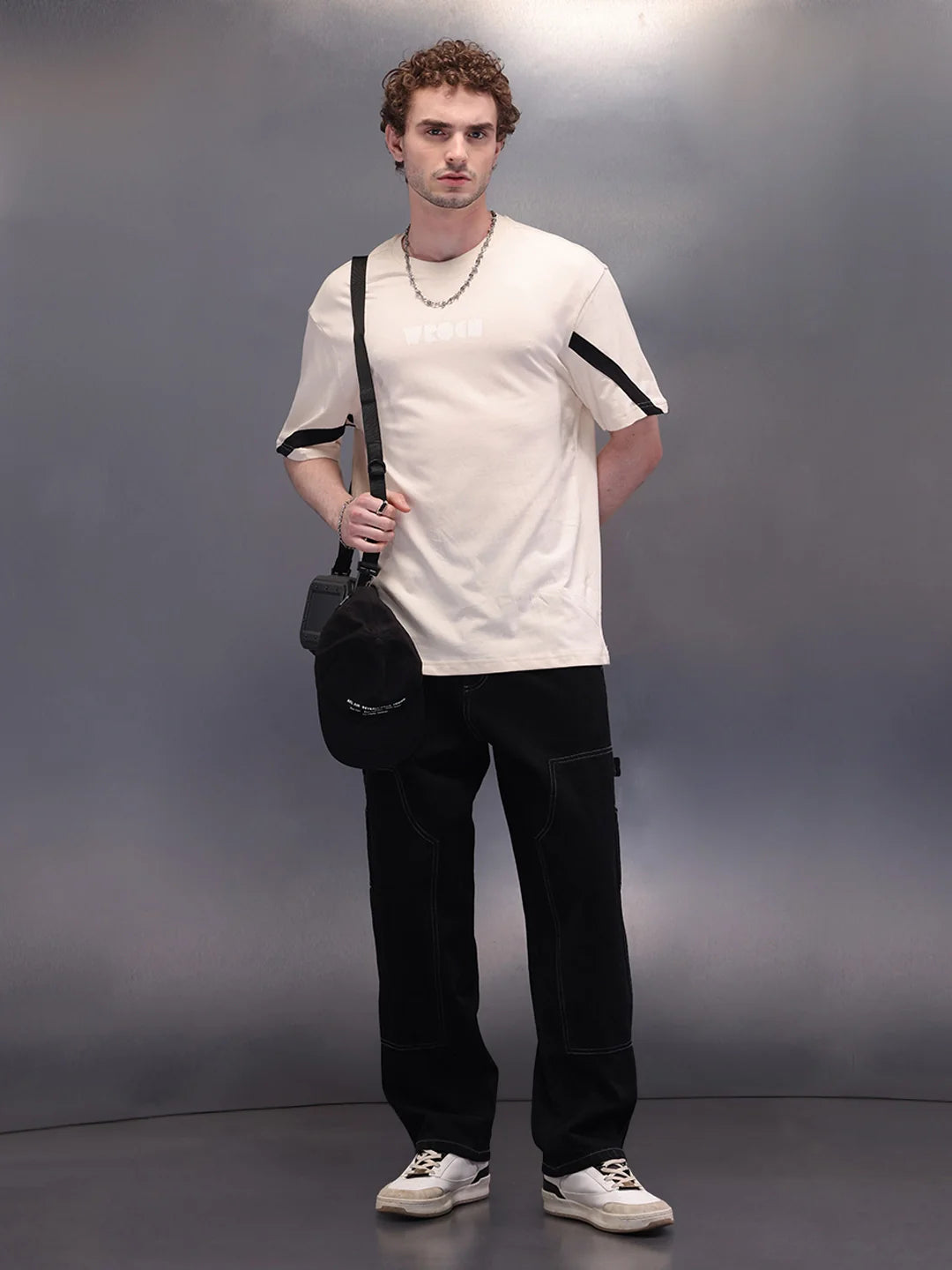 Placement Printed Oversized T-Shirt | Beige