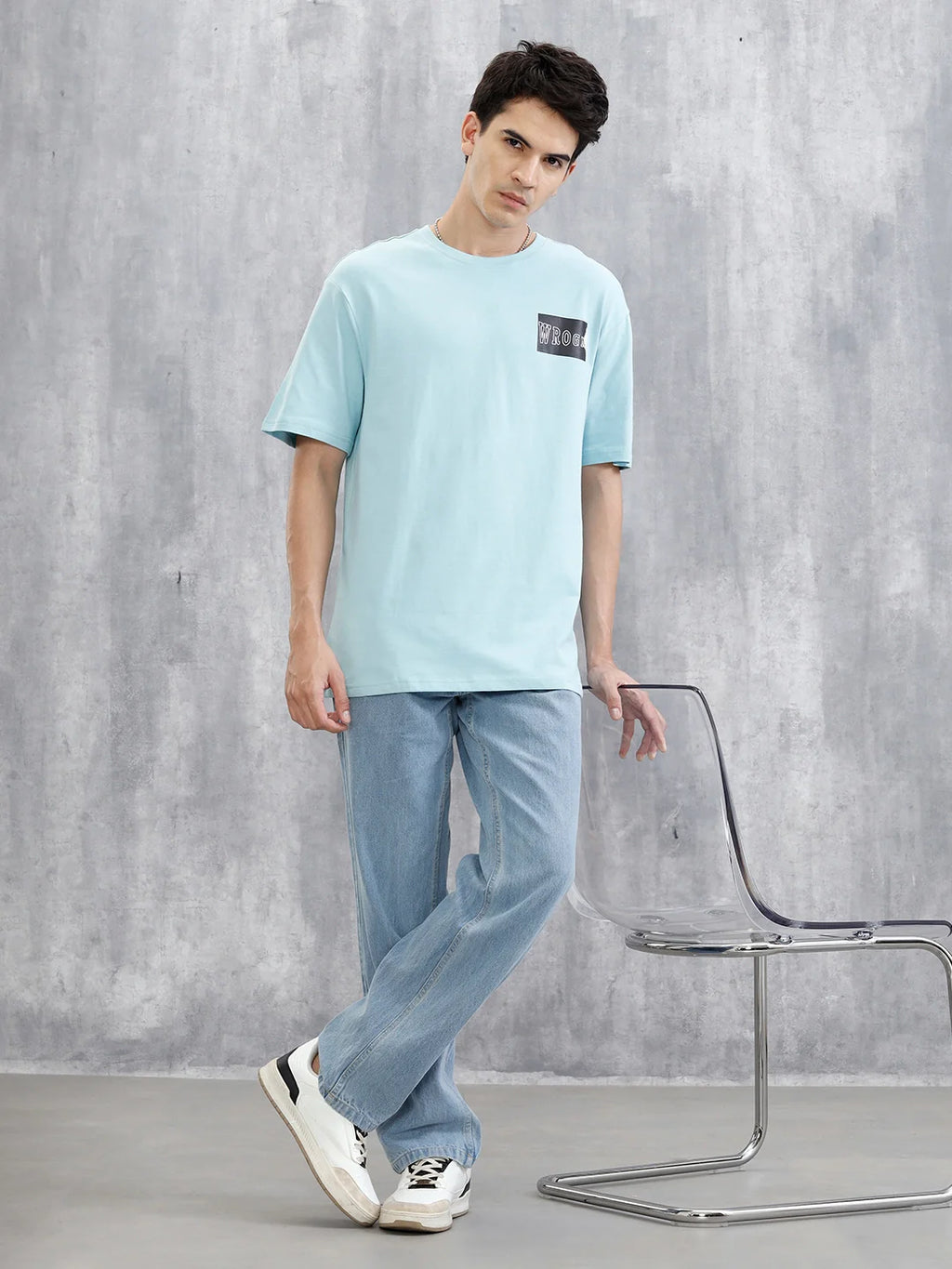 Back Printed Patchwork T-Shirt | Light Blue