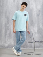 Back Printed Patchwork T-Shirt | Light Blue