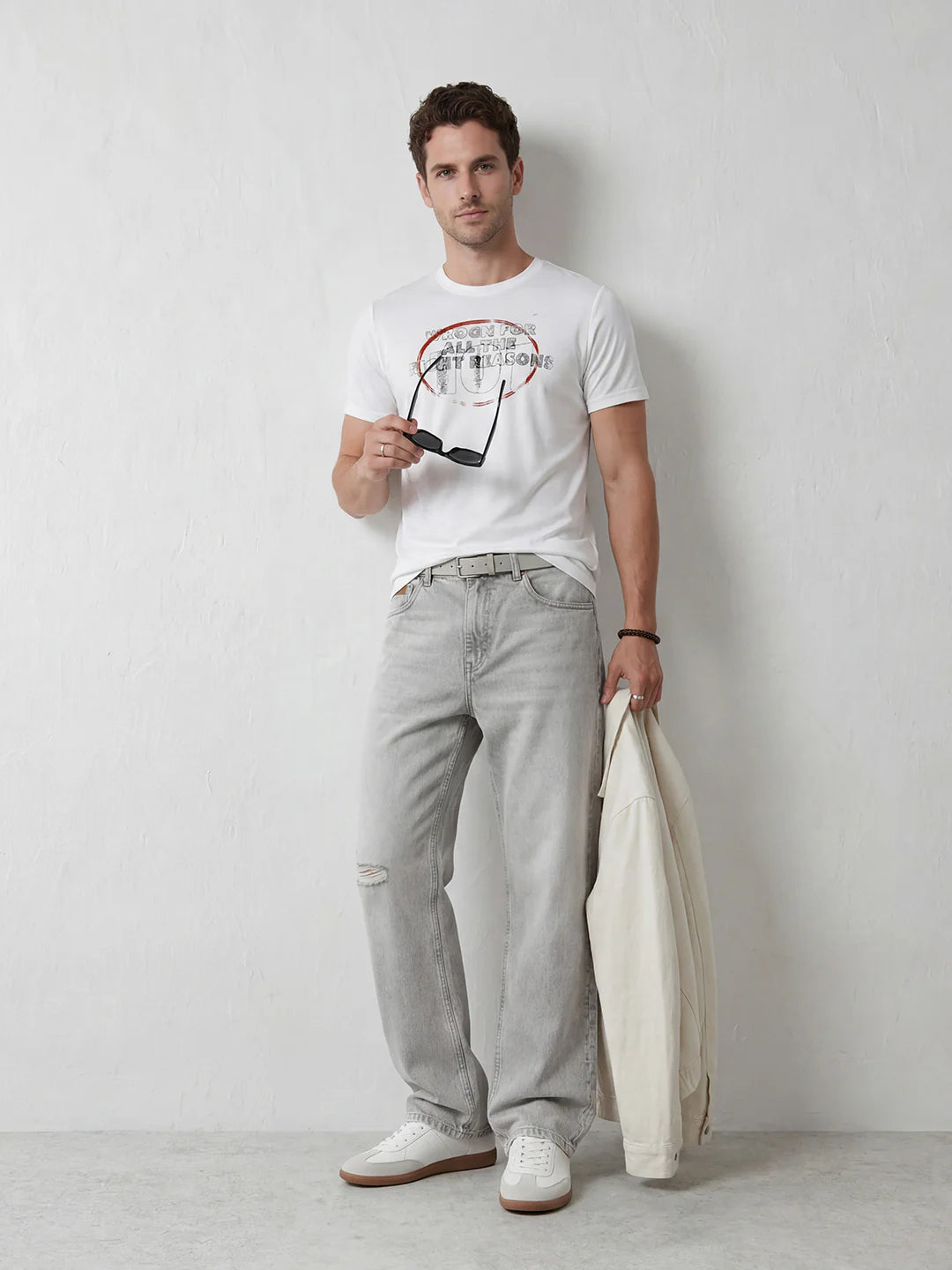 Distressed Graphic Slim Fit T-Shirt | Off White