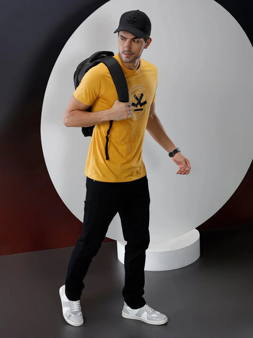 Basic Mustard Chest Print T-Shirt