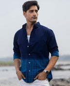 Blue Ombre Checks Shirt 100% Cotton