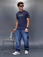 Solid Placement Printed T-Shirt   |  Navy Blue
