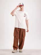 Placement Printed Oversized T-Shirt   |  Beige