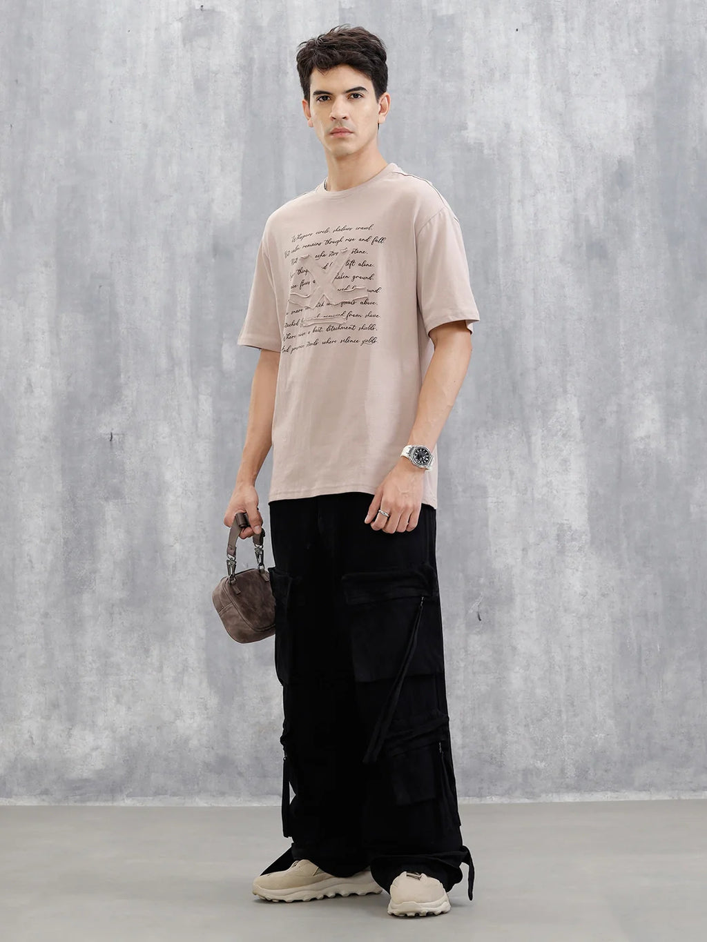 Printed Logo Oversized T-Shirt | Beige
