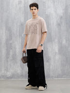 Printed Logo Oversized T-Shirt | Beige